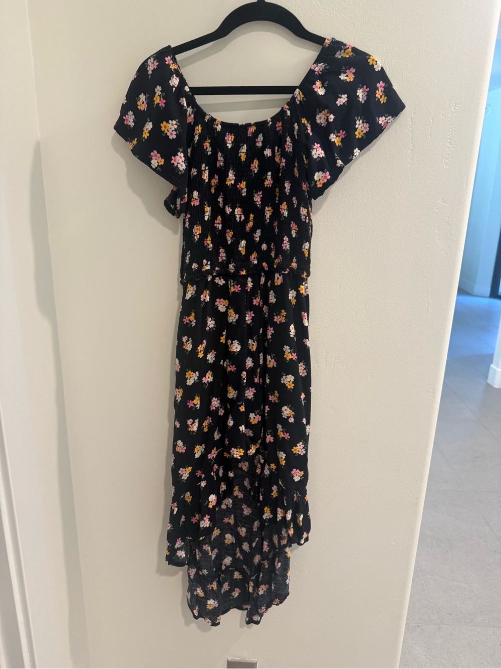Adorable dress romper hybrid -high low seam , floral . Like new